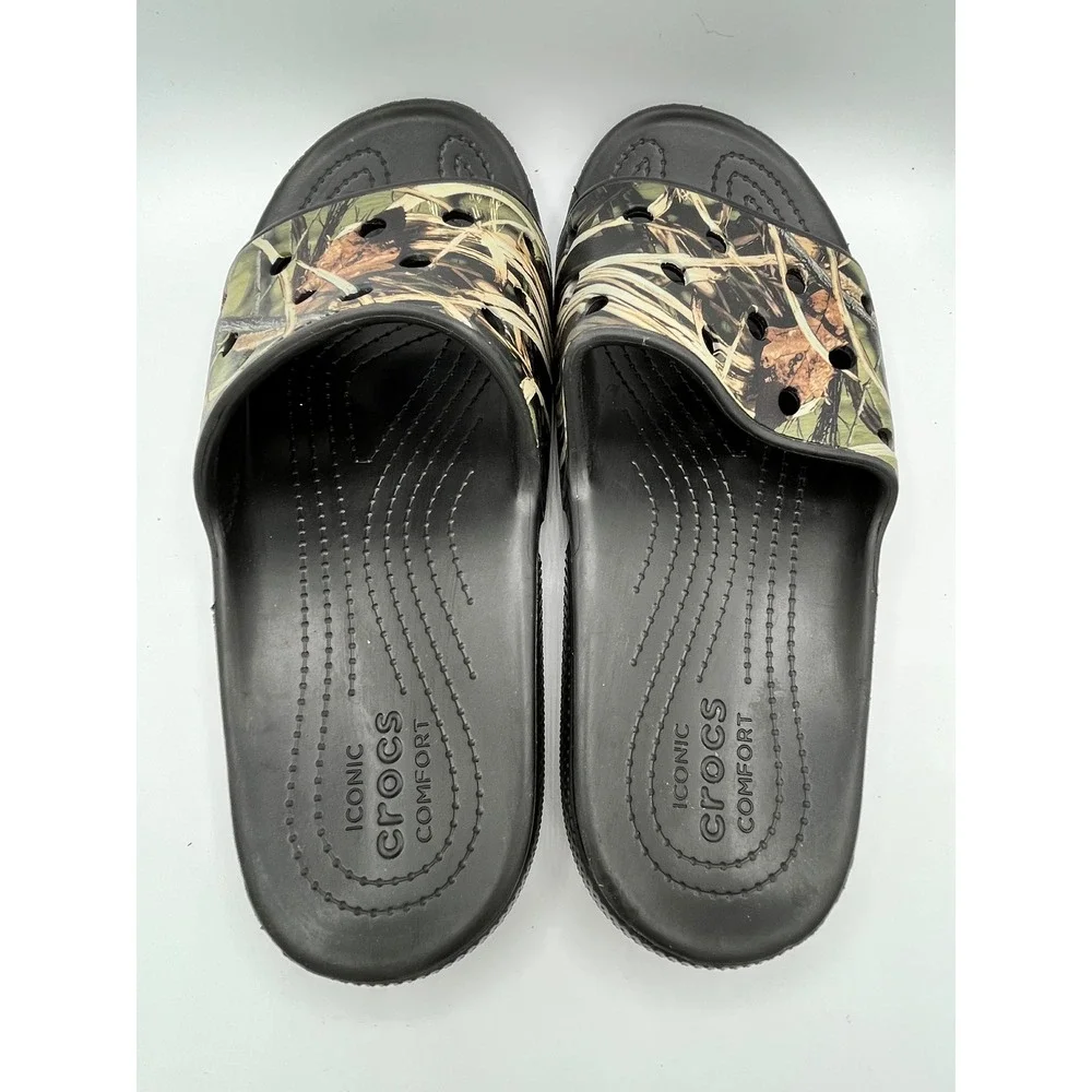 Crocs Classic Slide Men Sz 13 Black Realtree Edge Camo Sandal 206121-060